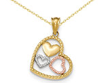 14K Yellow and White Gold Triple Heart Pendant Necklace with Chain